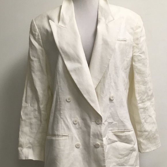 Renfrew White linen double breasted blazer 12 lined made in USA Vintage - Picture 2 of 4